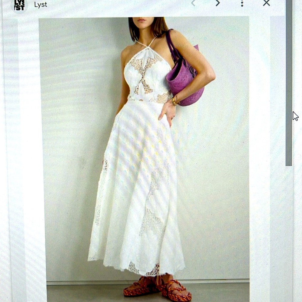 FARM Rio Crochet-Trimmed Linen Midi Dress